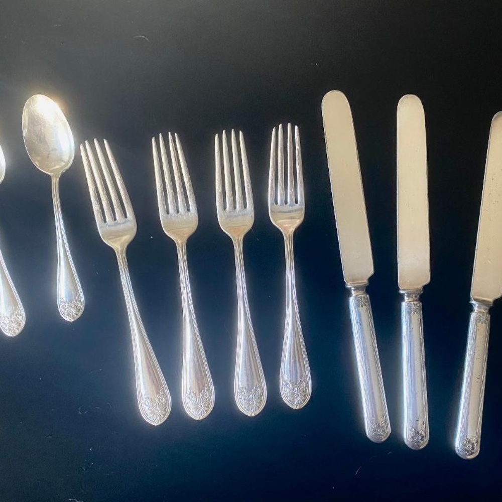Vintage set of 9 Wm. Rogers  & Son AA 1910 silver-plated utensils, Daisy pattern